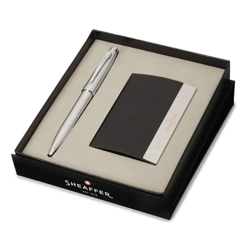 Комплект Sheaffer - химикалка 100 Brushed Chrome и визитник