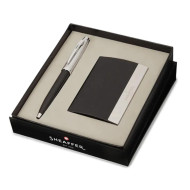 Комплект Sheaffer - химикалка 100 Glossy Black/Chrome и визитник