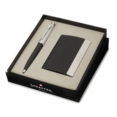 Комплект Sheaffer - химикалка 100 Glossy Black/Chrome и визитник
