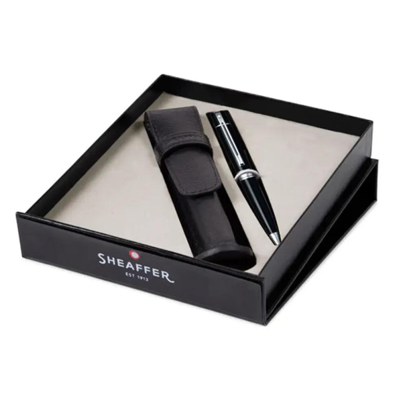 Комплект Sheaffer - химикалка 300 Glossy Black и калъф за пишещо средство