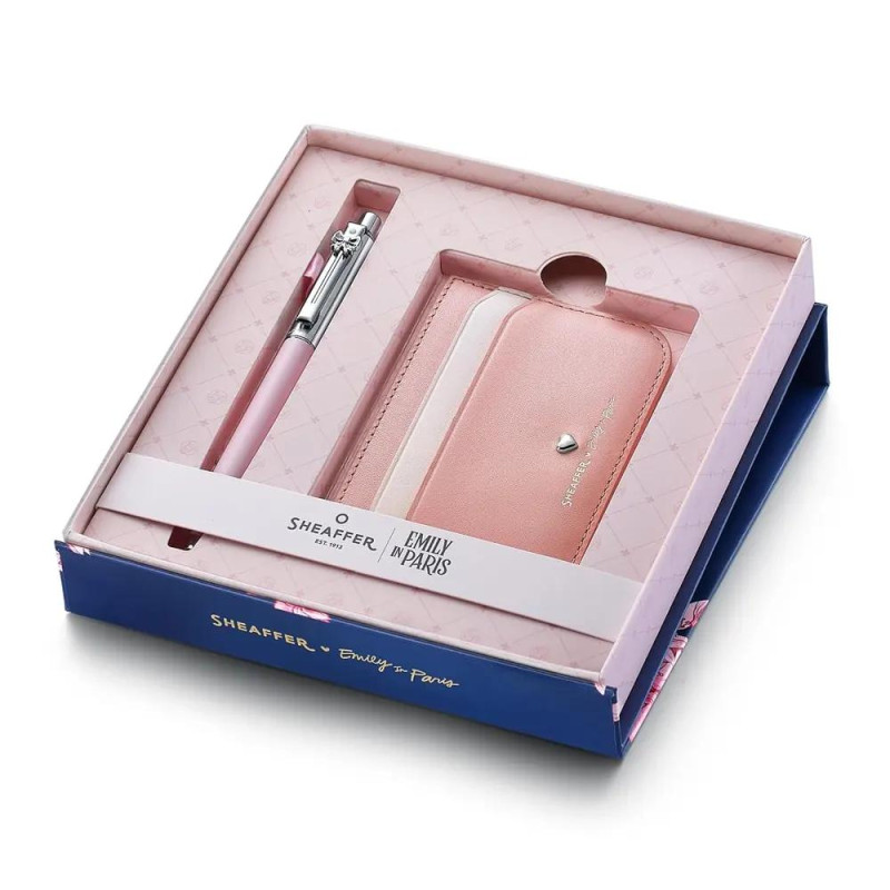 Комплект Sheaffer Sentinel x Emily in Paris - Pink Matte, химикалка и калъф за карти и документи
