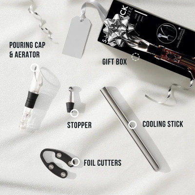 Комплект за вино Oak&Steel - 5in1 Wine Stick Deluxe, стик, тапа, аератор, резачка