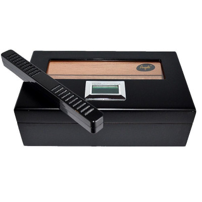 Кутия за пури (хумидор) Angelo Black Matt, с дигитален влагомер и овлажнител