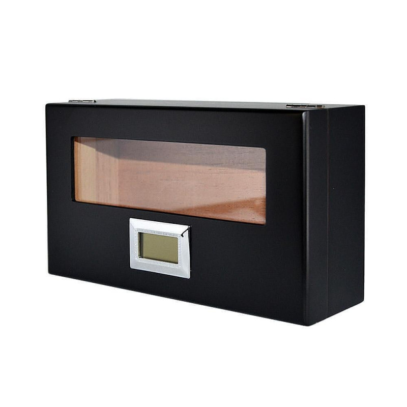 Кутия за пури (хумидор) Angelo Black Matt, с дигитален влагомер и овлажнител