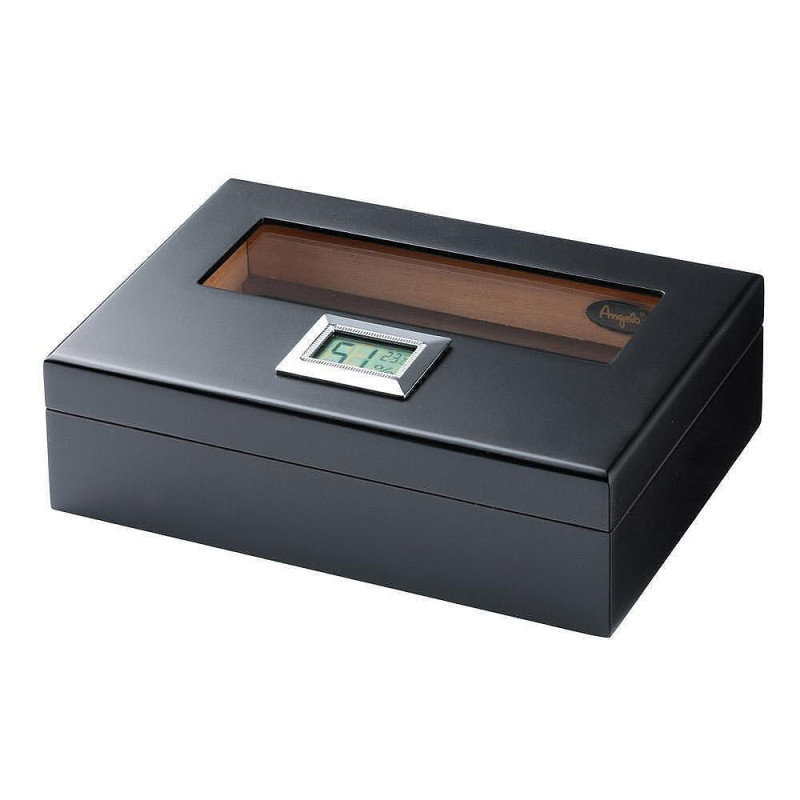 Кутия за пури (хумидор) Angelo Black Matt, с дигитален влагомер и овлажнител
