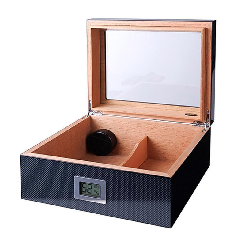 Кутия за пури (хумидор) Angelo Carbon, с дигитален влагомер и овлажнител