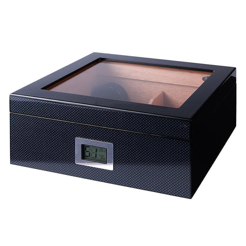 Кутия за пури (хумидор) Angelo Carbon, с дигитален влагомер и овлажнител
