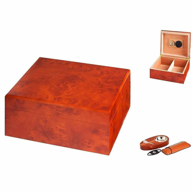 Кутия за пури (хумидор) Angelo, с пепелник, резачка и калъф за пури