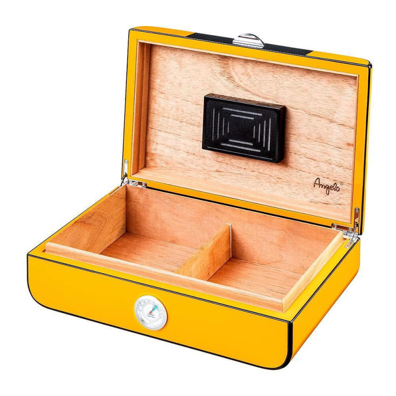 Кутия за пури (хумидор) Angelo Yellow Carbon, с влагомер и овлажнител