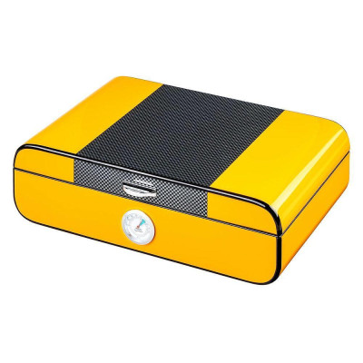Кутия за пури (хумидор) Angelo Yellow Carbon, с влагомер и овлажнител