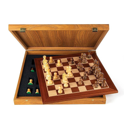 Луксозен ръчно изработен шах Manopoulos Mahogany, 40x40 см, с фигури Staunton