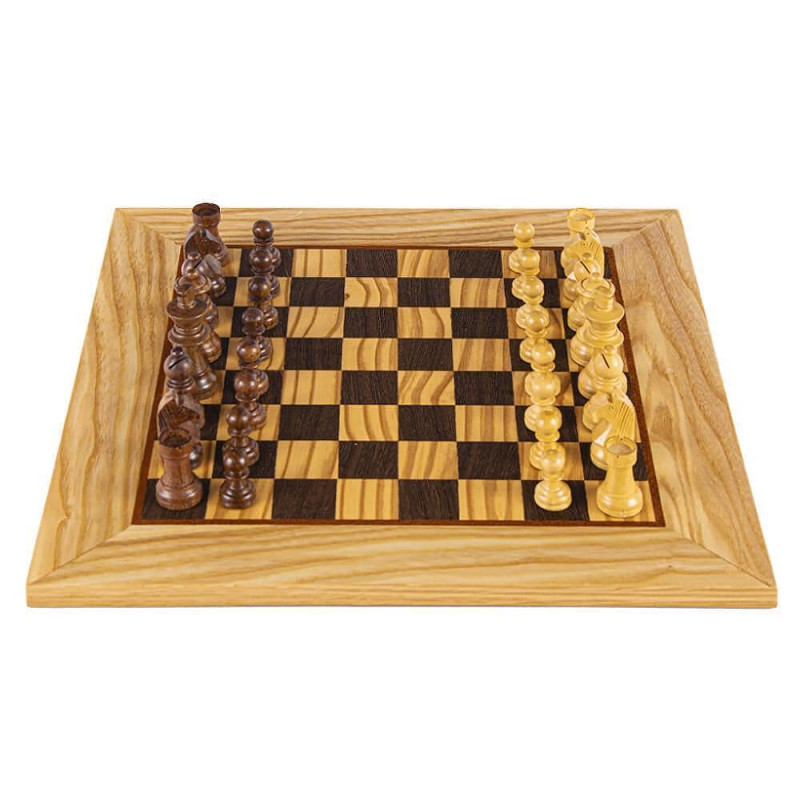 Луксозен ръчно изработен шах Manopoulos Olive Burl, 40x40 см, с фигури Staunton