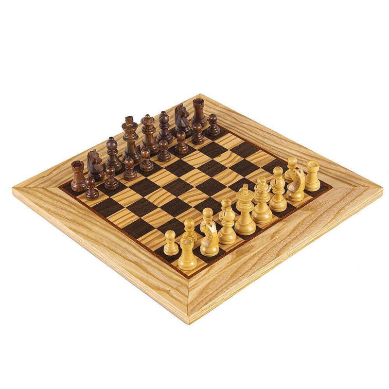 Луксозен ръчно изработен шах Manopoulos Olive Burl, 40x40 см, с фигури Staunton