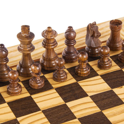 Луксозен ръчно изработен шах Manopoulos Olive Burl, 40x40 см, с фигури Staunton