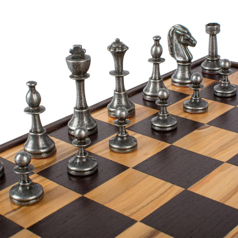 Луксозен шах Manopoulos 35x35 см, с месингови фигури Staunton