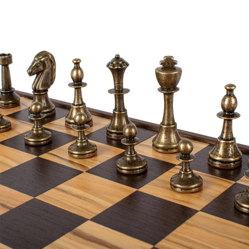 Луксозен шах Manopoulos 35x35 см, с месингови фигури Staunton