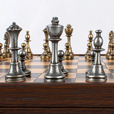 Луксозен шах Manopoulos 35x35 см, с месингови фигури Staunton