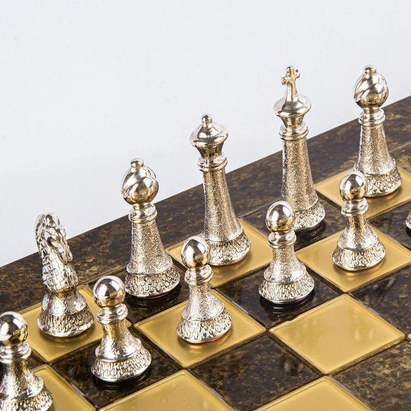 Луксозен шах Manopoulos - Staunton, кафяво и златисто, 44x44 см