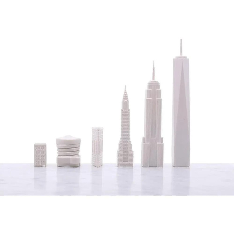 Луксозен шах Skyline Chess - Acrylic London vs New York Edition, с дървена дъска