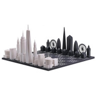 Луксозен шах Skyline Chess - Acrylic London vs New York Edition, с дървена дъска