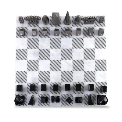 Луксозен шах Skyline Chess - Stainless Steel London vs New York Edition, с мраморна дъска