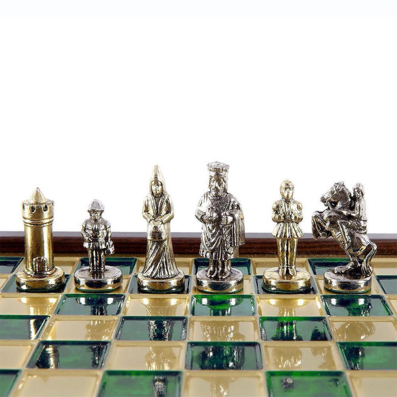 Мини луксозен шах Manopoulos - Византийска империя, зелени полета, 20х20 см