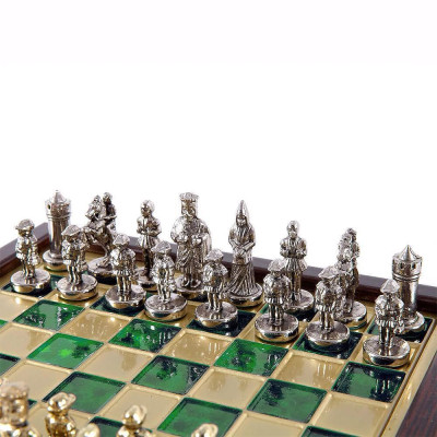 Мини луксозен шах Manopoulos - Византийска империя, зелени полета, 20х20 см