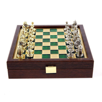 Мини луксозен шах Manopoulos - Византийска империя, зелени полета, 20х20 см