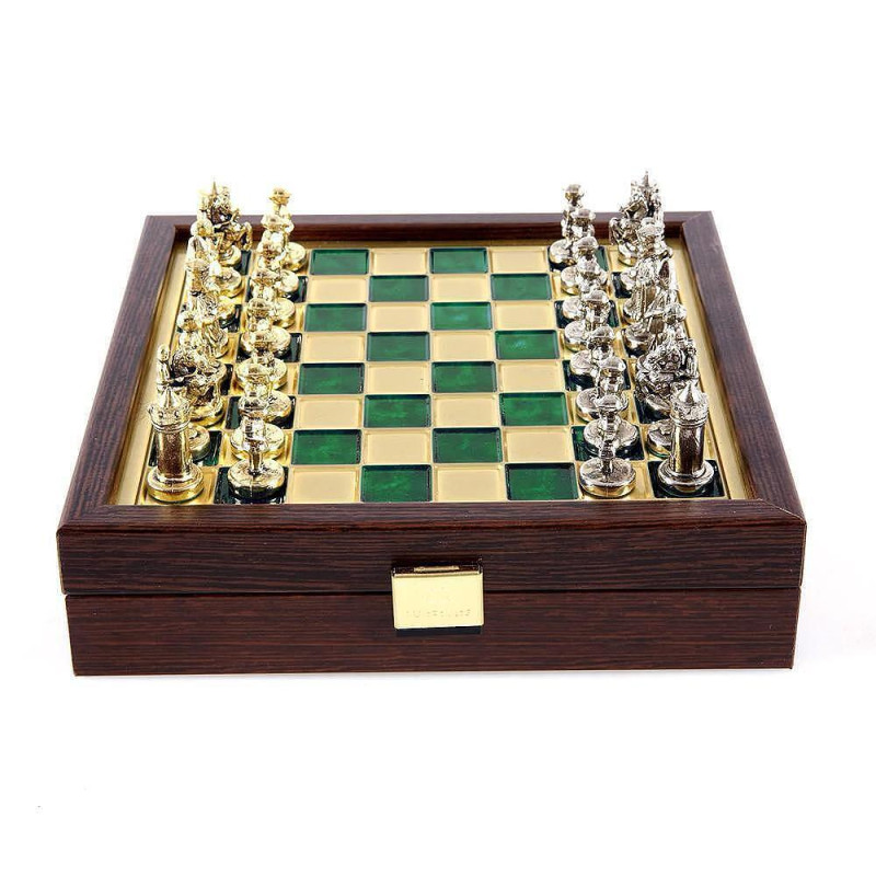 Мини луксозен шах Manopoulos - Византийска империя, зелени полета, 20х20 см