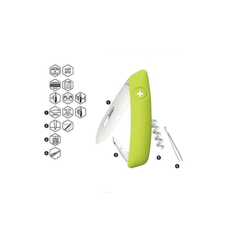 Швейцарско ножче SWIZA - D01, 7.5см острие, 6 функции, зелено