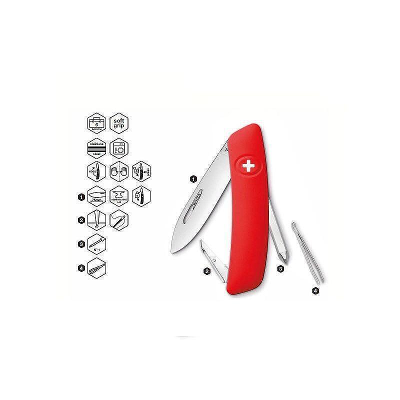 Швейцарско ножче SWIZA - D02, 7.5см острие, 6x функции, червено