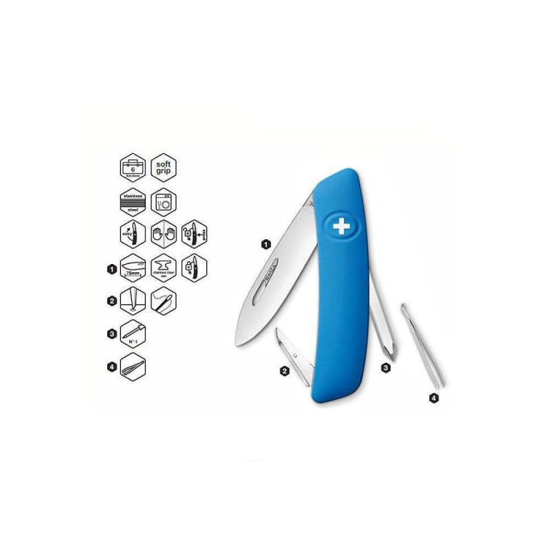 Швейцарско ножче SWIZA - D02, 7.5см острие, 6x функции, синьо