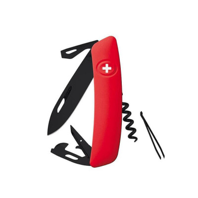 Швейцарско ножче SWIZA - D03, 7.5см острие, 11x функции, черно-червено