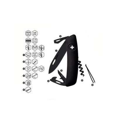 Швейцарско ножче SWIZA - D03 All Black, 7.5см острие, 11x функции, черно