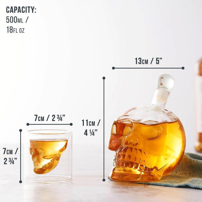 Уиски сет Oak & Steel Skull - декантер с 6 чаши за шот