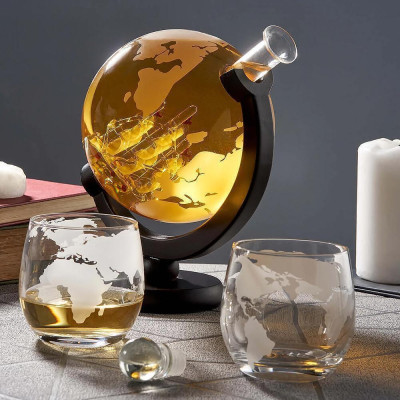 Уиски сет Oak & Steel World Globe - декантер, 2 чаши и аксесоари