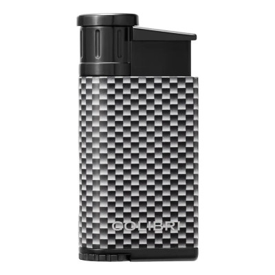 Запалка Colibri - Evo, единичен Jet пламък, черно-бяла, карбонова текстура