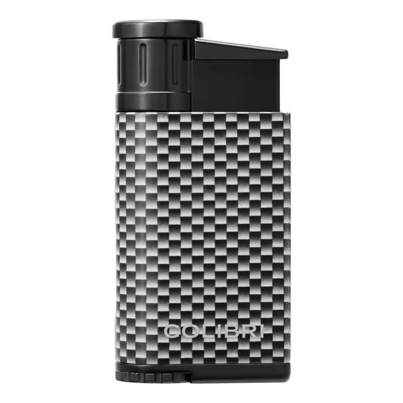 Запалка Colibri - Evo, единичен Jet пламък, черно-бяла, карбонова текстура