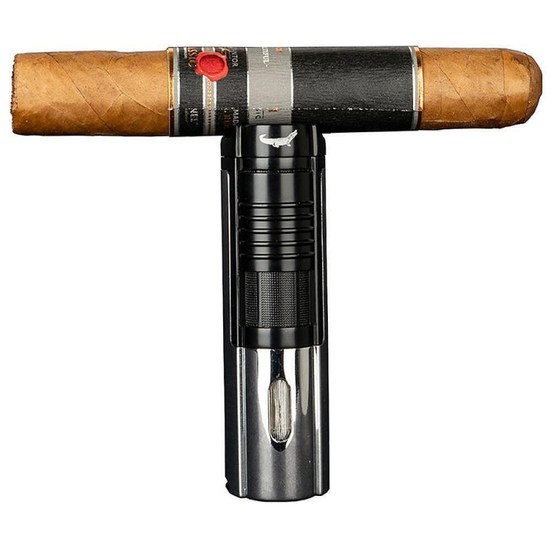 Запалка Formula - Crocodile Avanti, троен jet пламък, поставка за пури, черна-хром