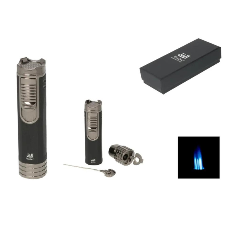 Запалка WinJet - Black Crackle/Anthrazit, с вградени пънч и поставка за пури