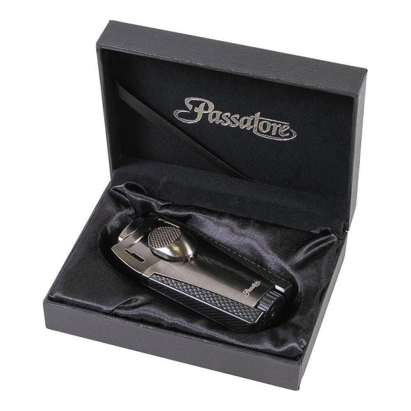 Запалка за пури Passatore - Ryan, двоен Jet пламък, тъмносива-черна