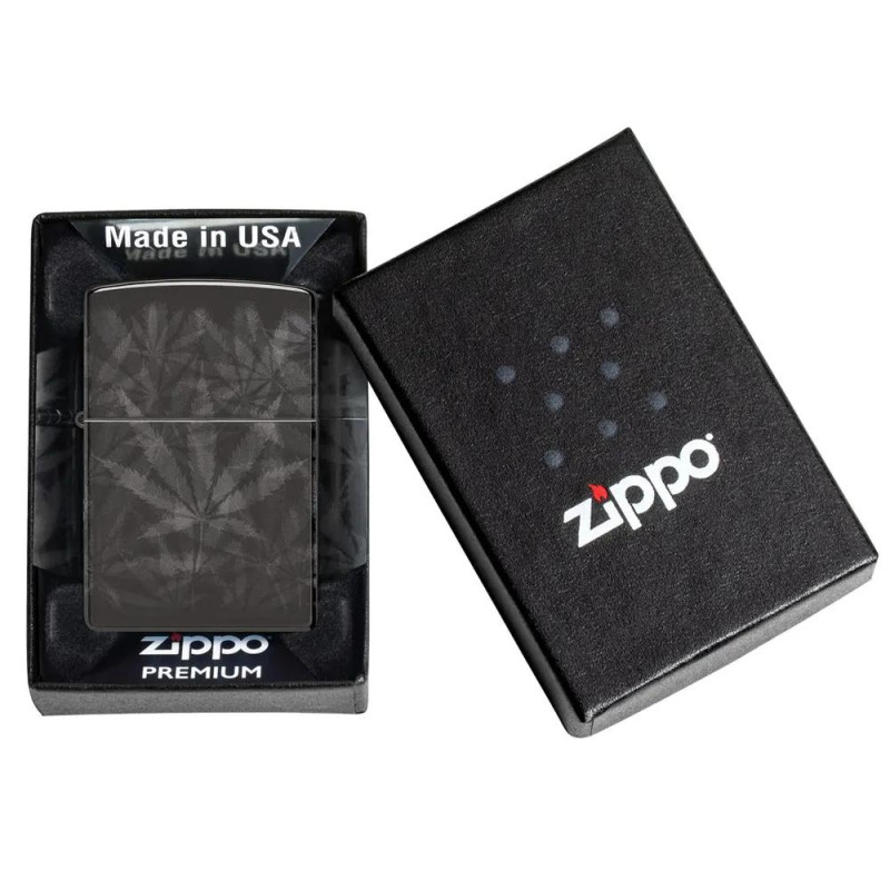 Запалка Zippo - Cannabis Design High Polish Black