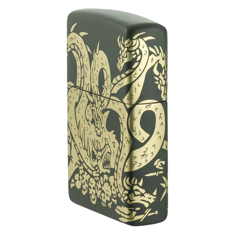 Запалка Zippo - Dragon Design Green Matte Laser 360°
