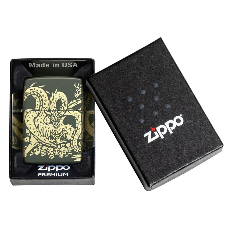 Запалка Zippo - Dragon Design Green Matte Laser 360°