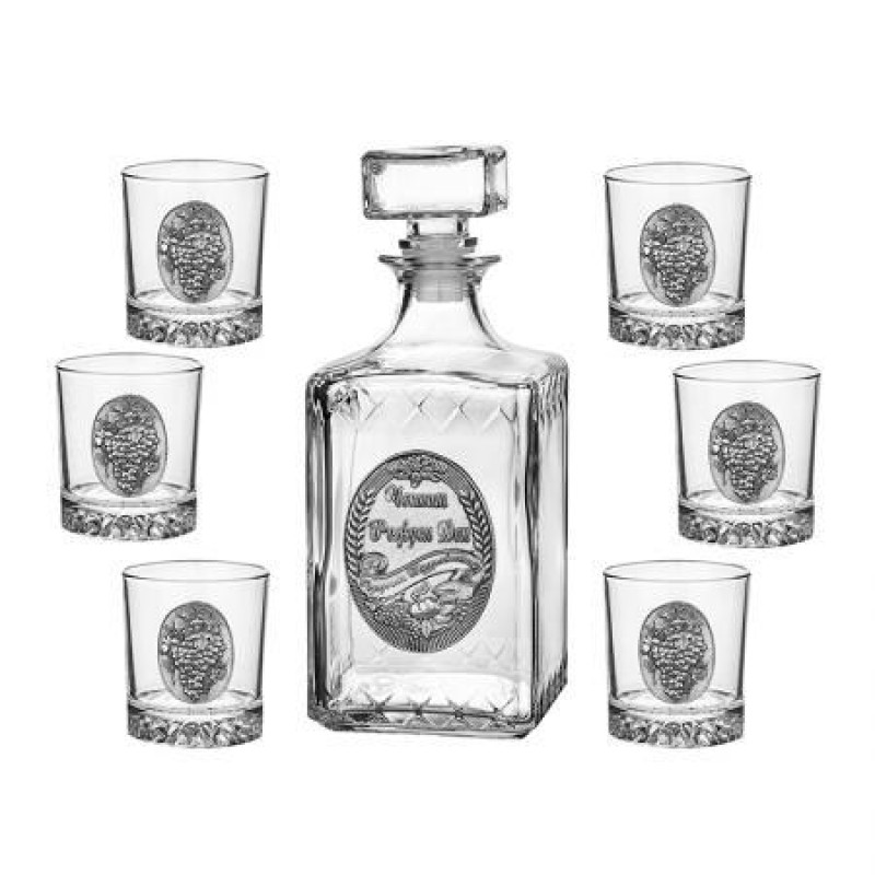 Сет 6 чаши с бутилка Честит Рожден Ден грозд